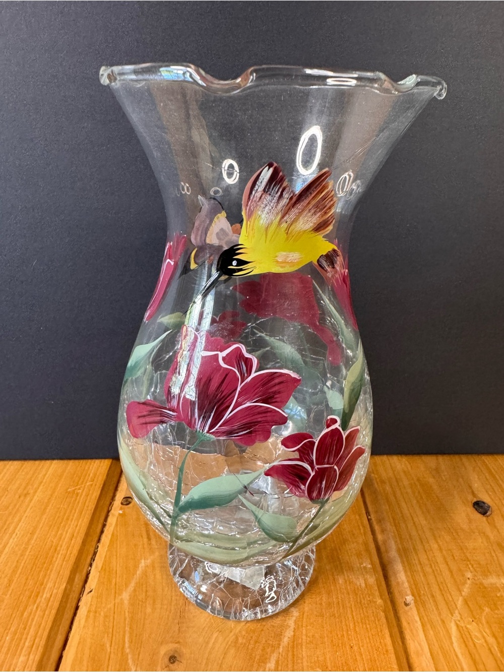Fifth Avenue Crystal Hand-Painted Crackle Glass Vase